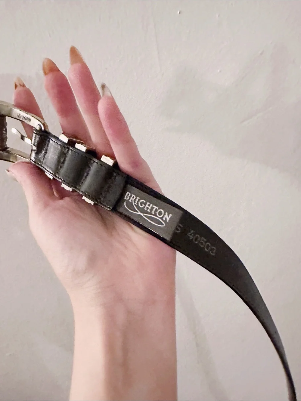 Vintage Brighton Leather Belt Silver Western Hardware Black 1995 - Picture 4 of 6